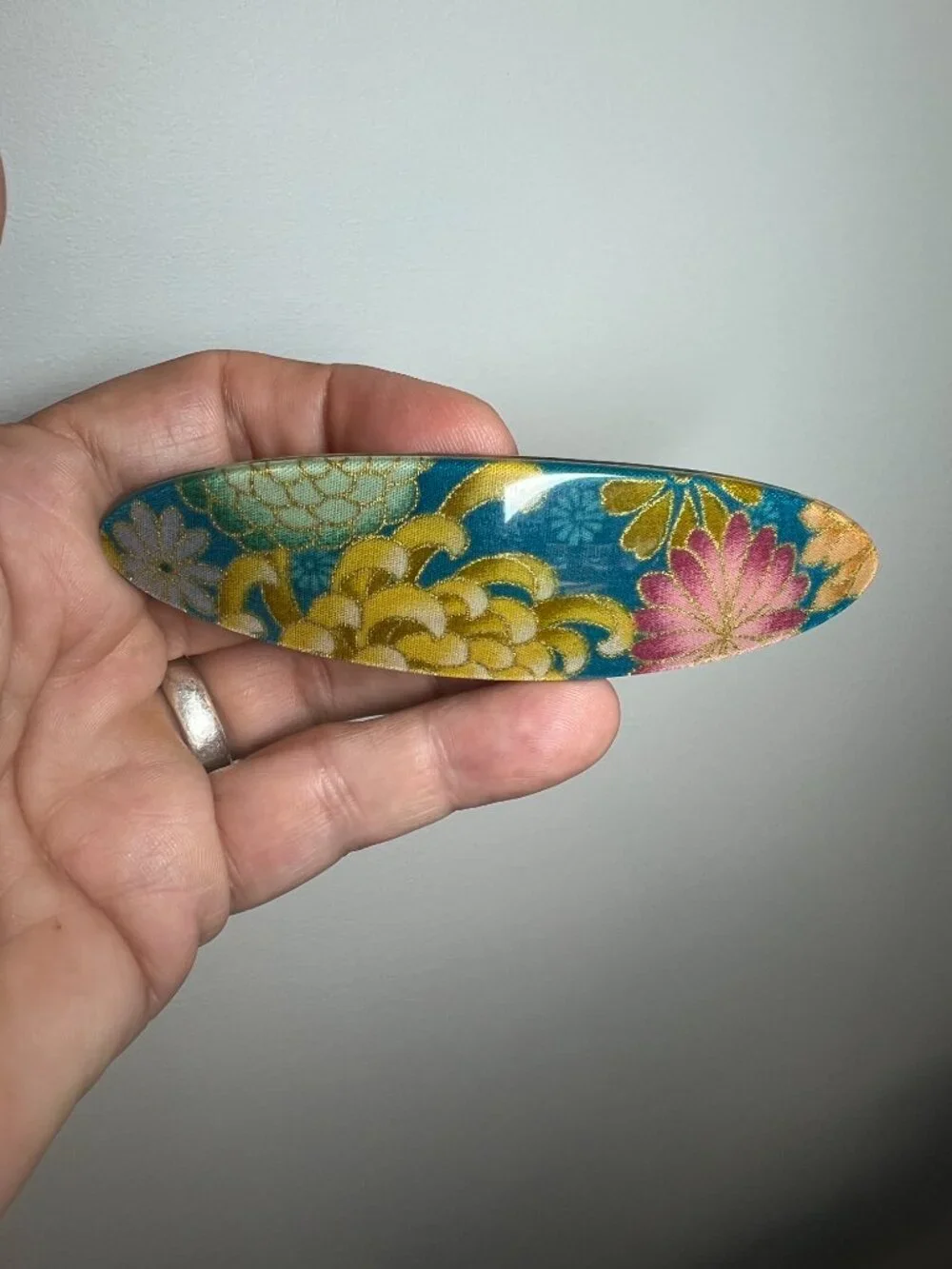 France Luxe handmade turquoise blue floral barrette